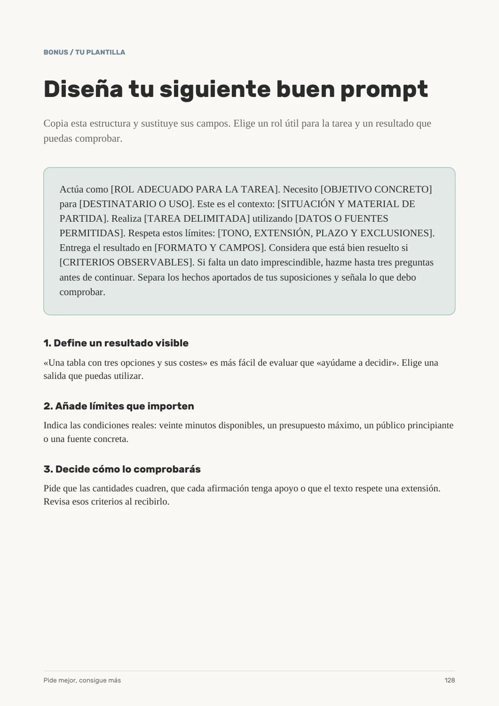 Página 128: plantilla para crear tus propios prompts.