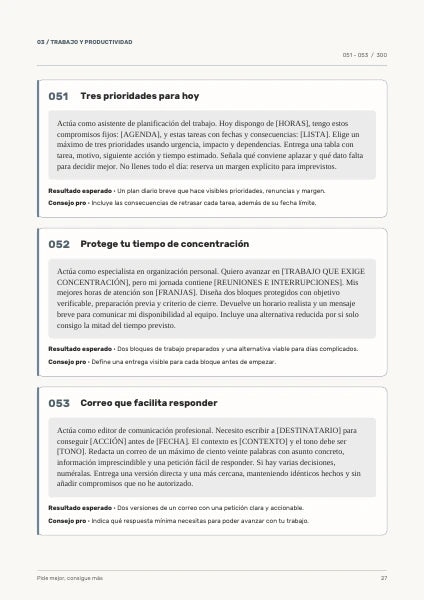 Página 27: prioridades, concentración y correos de trabajo.